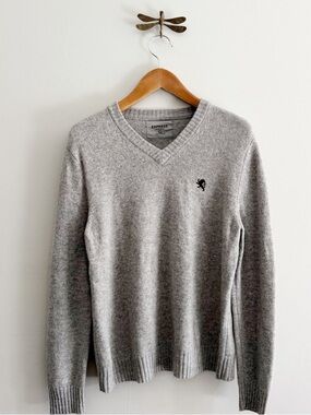 Express Mens wool Grey V Neck Knit Pullover Sweater Large